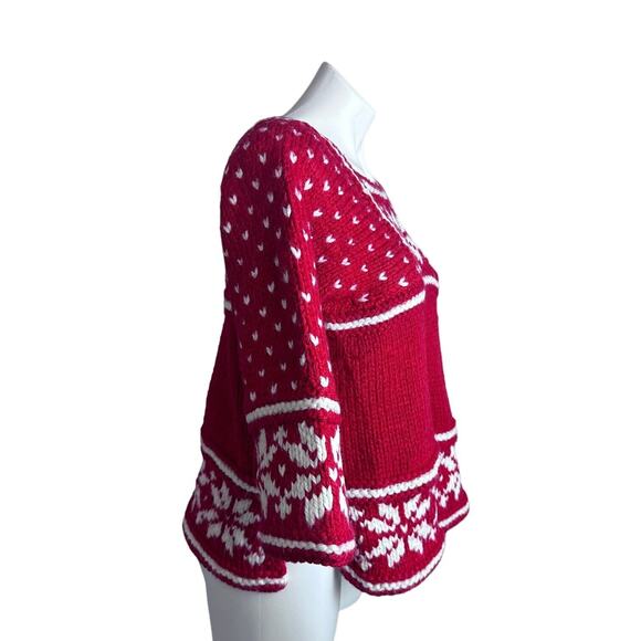 Handknit Sweater Small Fair Isle Birdseye Square Neck Christmas Sweater Chunky - Picture 3 of 12